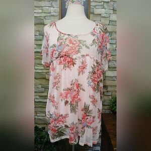 Hannah Floral Pink Blouse Babydoll Feminine 1X Whimsigoth Cottagecore